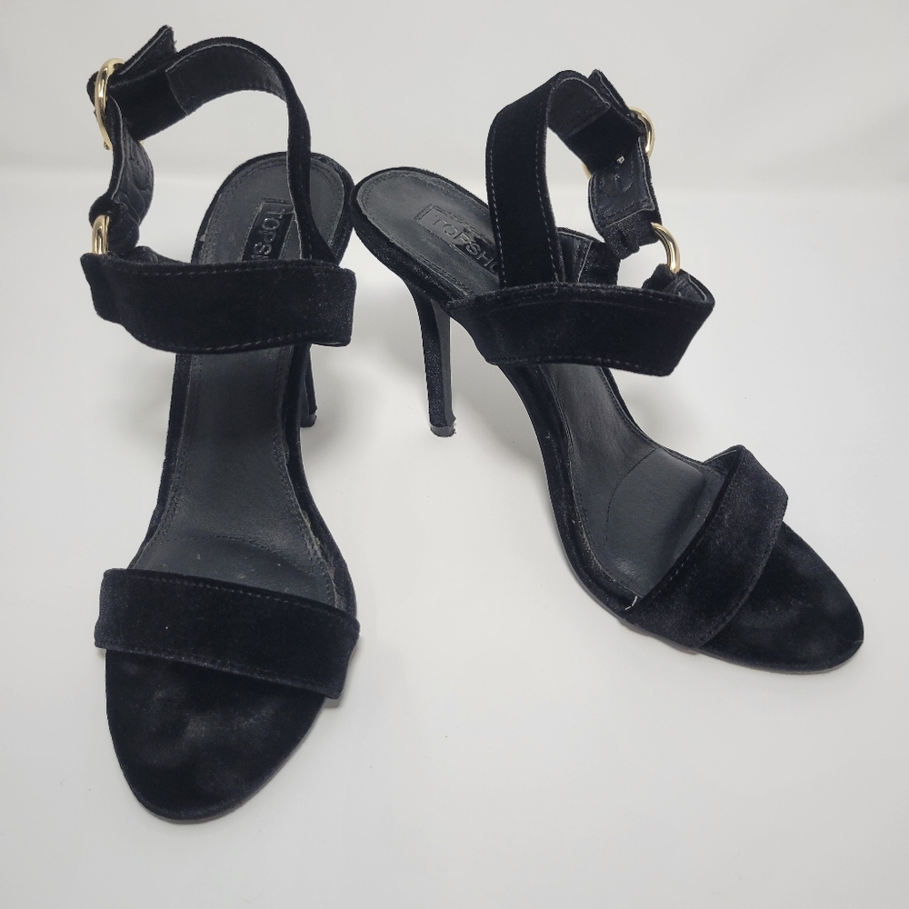 TopShop Black Velvet Sandals Heals